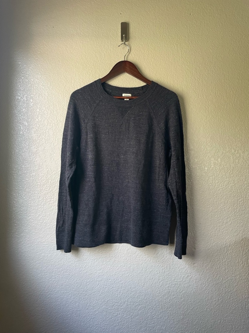 LL Bean Womens Large Tall Organic Cotton Dark Gray Slub Crewneck Sweater Minimal